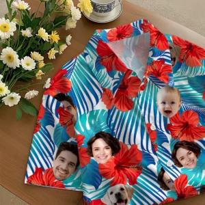 Custom Hawaiian Shirt with Face, Personalized Hawaiian Shirt Face,Photo, Customized Button Shirt