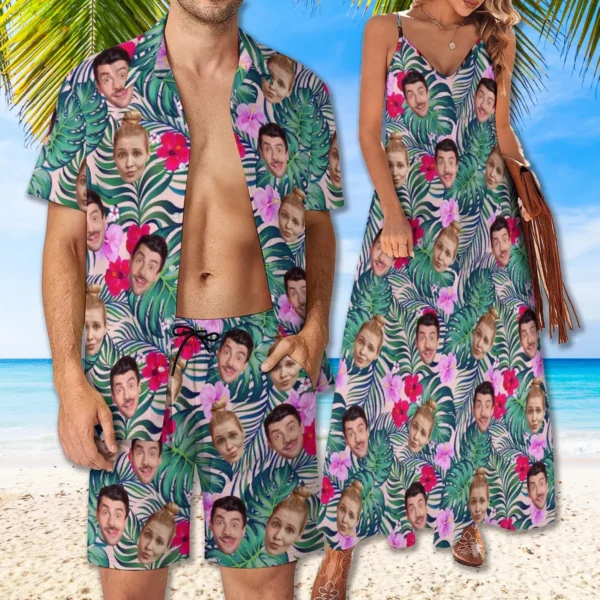 Custom Face Hawaiian Shirt, Personalized Photo Long dress, Photo Men Shirt - Image 2