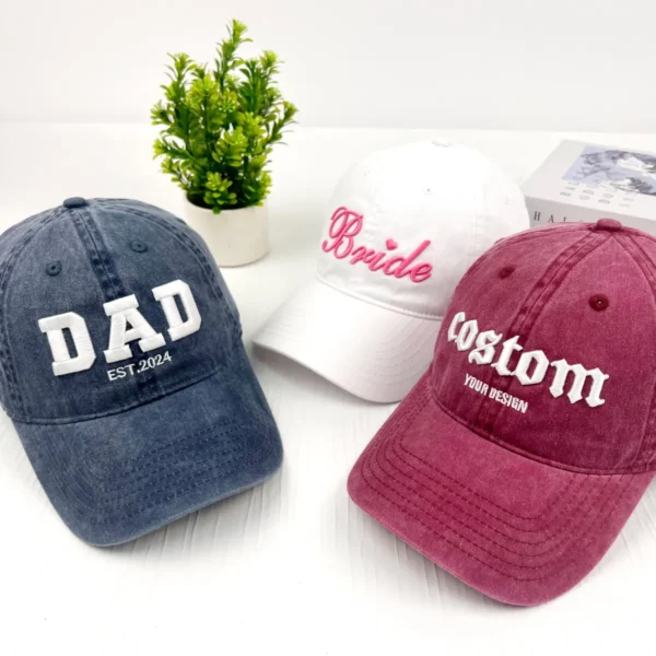 Custom Embroidered Cap with text, 3D text,Logo, Personalized Baseball hat washed hat - Image 7