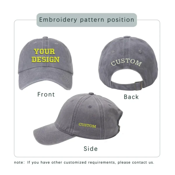 Custom Embroidered Cap with text, 3D text,Logo, Personalized Baseball hat washed hat - Image 3